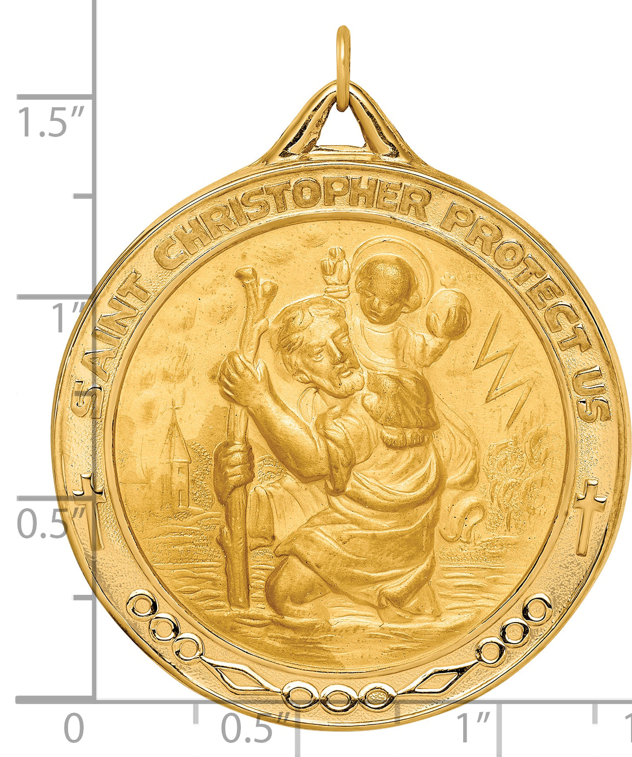 14k Solid Polished/Satin Extra Large Round St. Christopher Medal