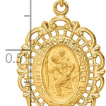 14k Solid Polished/Satin Medium Fancy Pierced Oval St. Christopher Medal