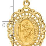 14k Solid Polished/Satin Medium Fancy Pierced Oval St. Christopher Medal