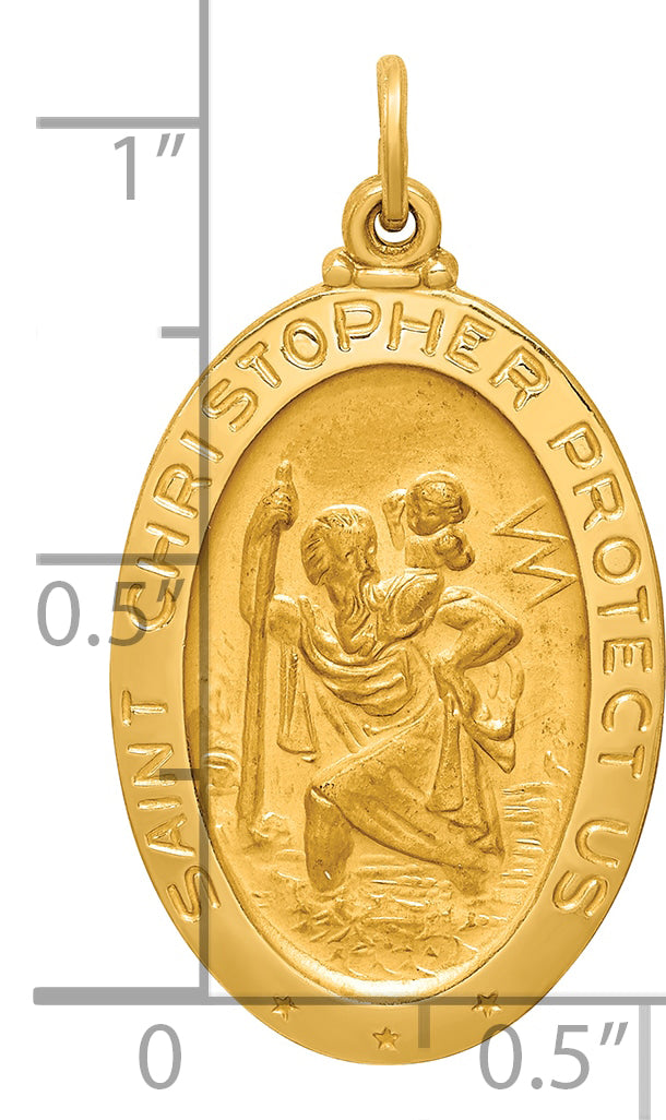 14k Solid Polished/Satin Medium Oval St. Christopher Medal