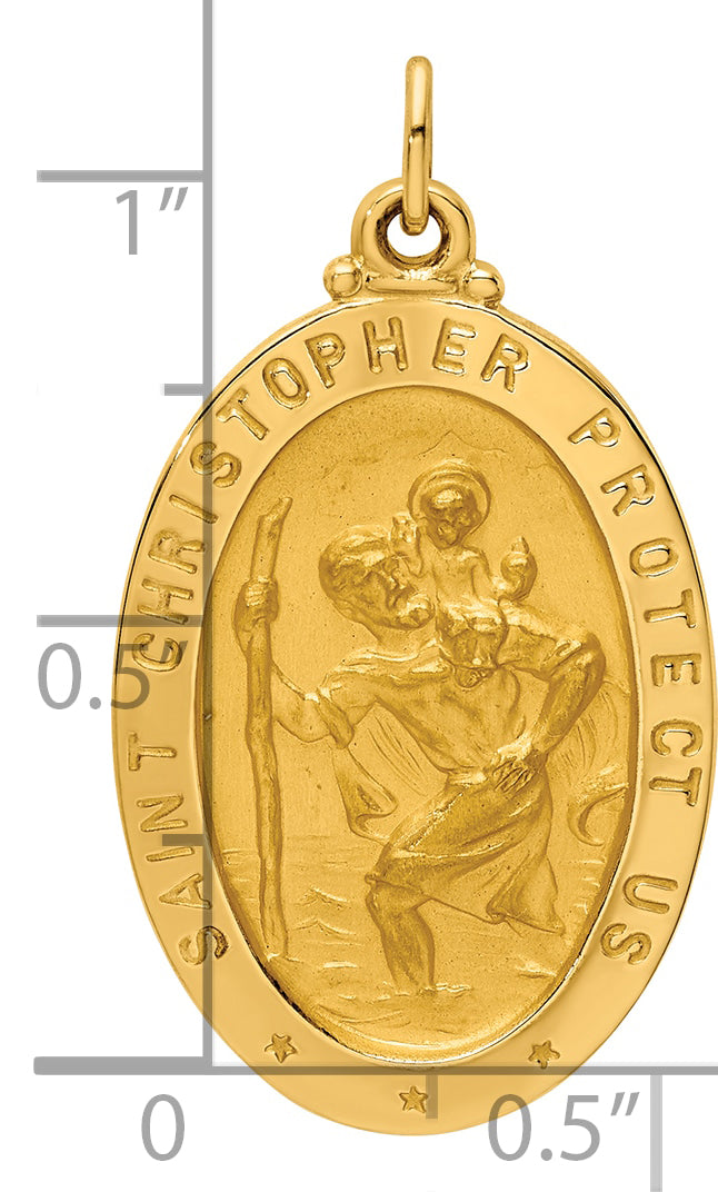 14k Solid Polished/Satin Medium Oval St. Christopher Medal