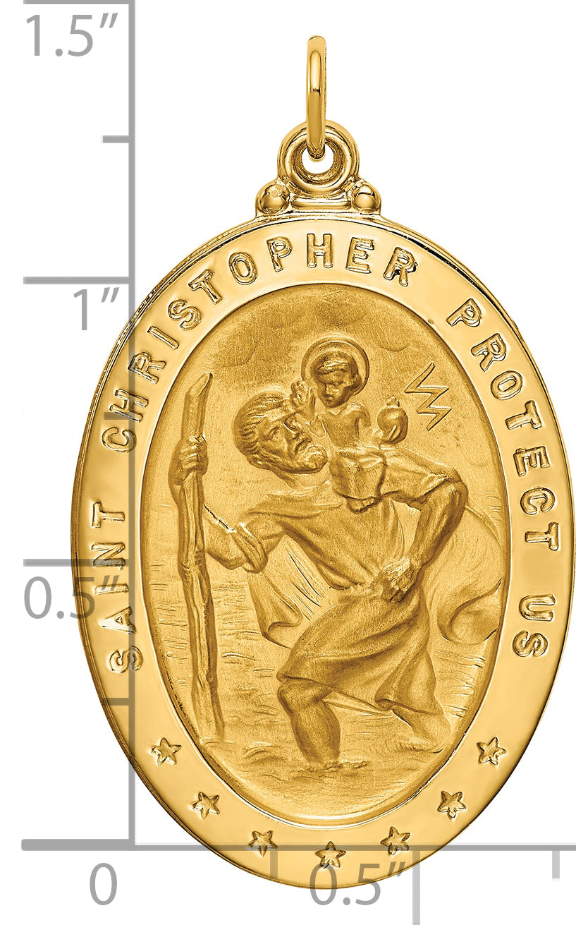 14k Solid Polished/Satin Large Oval St. Christopher Medal