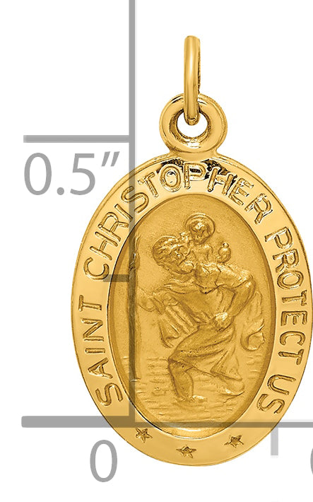 14k Solid Polished/Satin Extra Small Oval St. Christopher Medal