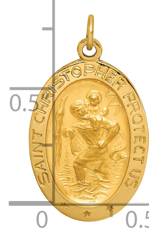 14k Solid Polished/Satin Small Oval St. Christopher Medal
