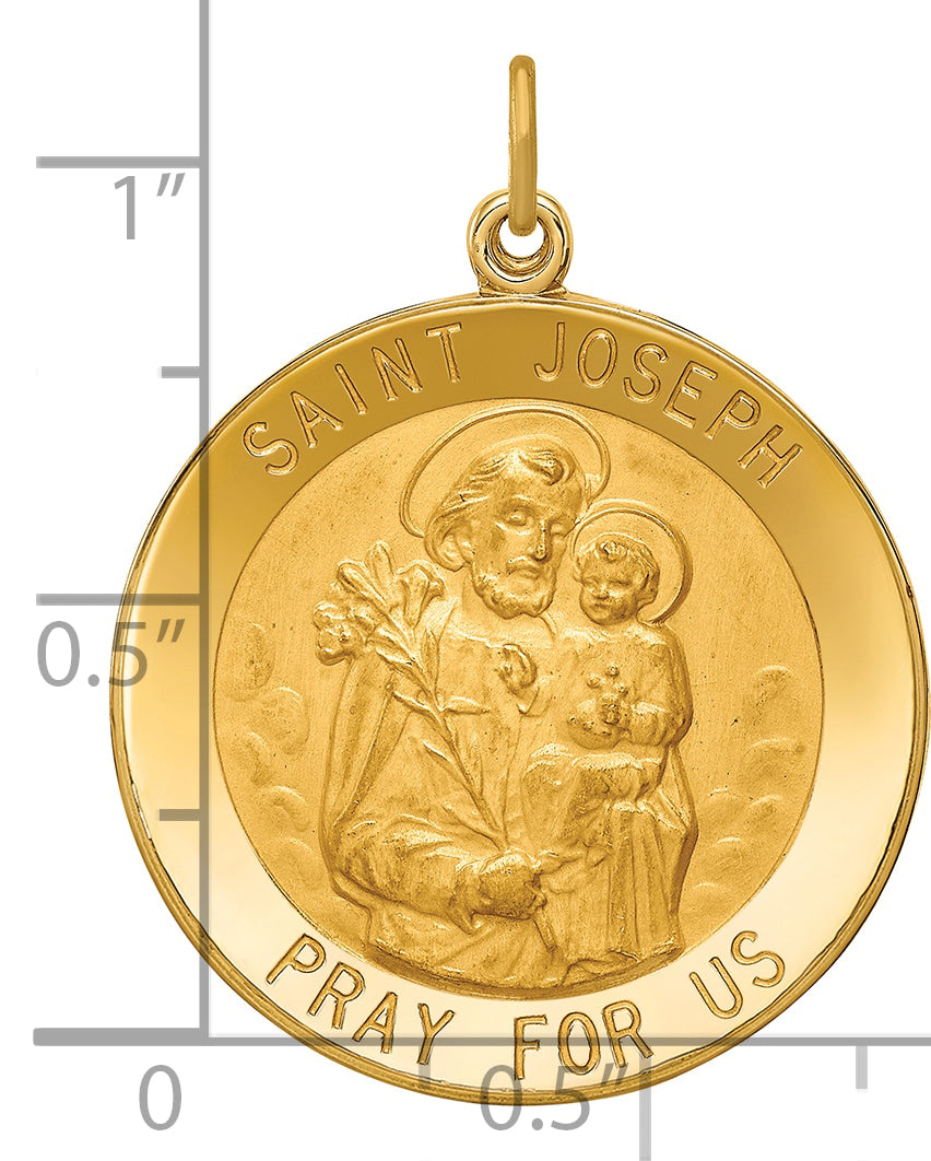 14k Solid Polished/Satin Large Round St. Joseph Medal