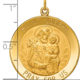 14k Solid Polished/Satin Large Round St. Joseph Medal