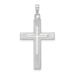 14k White Gold Polished Solid Striped Double Cross Pendant