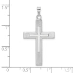 14k White Gold Polished Solid Striped Double Cross Pendant