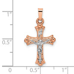 14k Rose and White Gold Polished Fleur de Lis INRI Hollow Crucifix