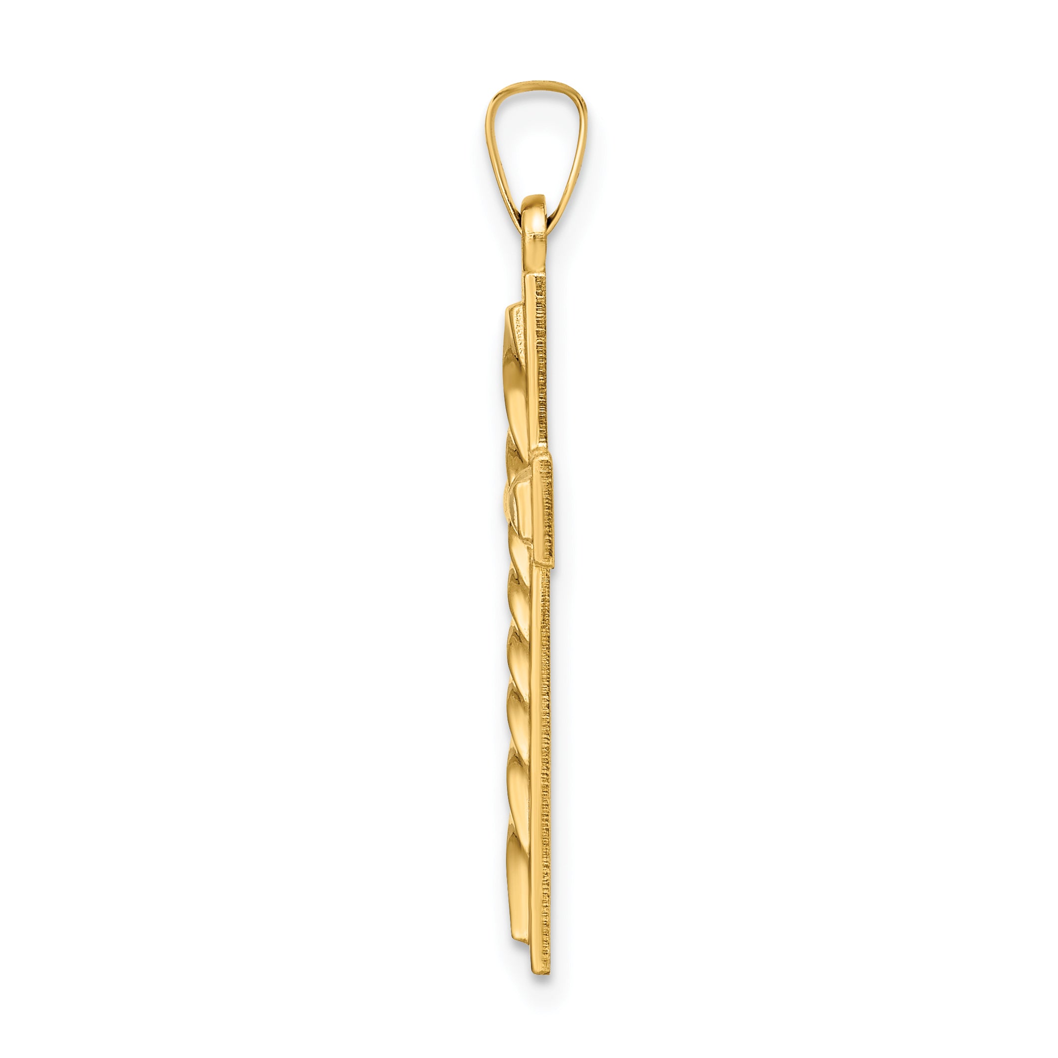 14k Polished and Twisted Hollow Cross Pendant