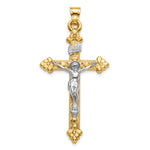 14k Two-tone Polished Hollow INRI Budded Crucifix Pendant