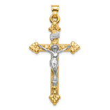 14k Two-tone Polished Hollow INRI Budded Crucifix Pendant