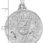 14k White Gold Polished and Satin Hollow Jesus Face Disc Pendant