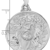 14k White Gold Polished and Satin Hollow Jesus Face Disc Pendant