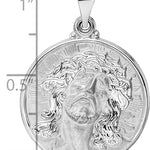14k White Gold Polished and Satin Hollow Jesus Face Disc Pendant