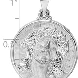 14k White Gold Polished and Satin Hollow Jesus Face Disc Pendant