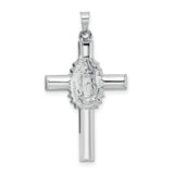 14k White Gold Polished and Satin Hollow Cross Pendant