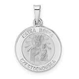 14k White Gold Polished and Satin Hollow Matka Boska Medal Pendant