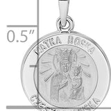 14k White Gold Polished and Satin Hollow Matka Boska Medal Pendant