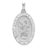 14k White Gold Polished Oval Solid Saint Christopher Medal Pendant
