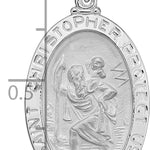 14k White Gold Polished Oval Solid Saint Christopher Medal Pendant