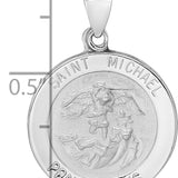 14k White Gold Polished and Satin Hollow St Michael Medal Pendant