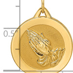 14k Polished and Satin Solid Praying Hands Disc Pendant