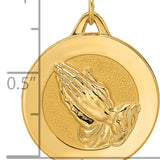 14k Polished and Satin Solid Praying Hands Disc Pendant