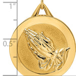 14k Polished and Satin Solid Praying Hands Disc Pendant