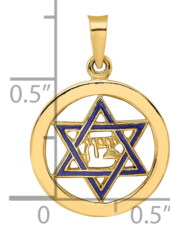 14k Polished and Enameled Solid Star of David Pendant