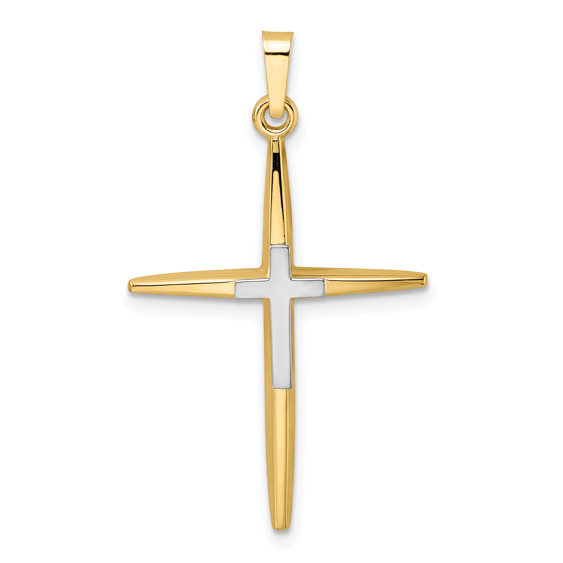 14k Two-tone Polished Solid Double Cross Pendant