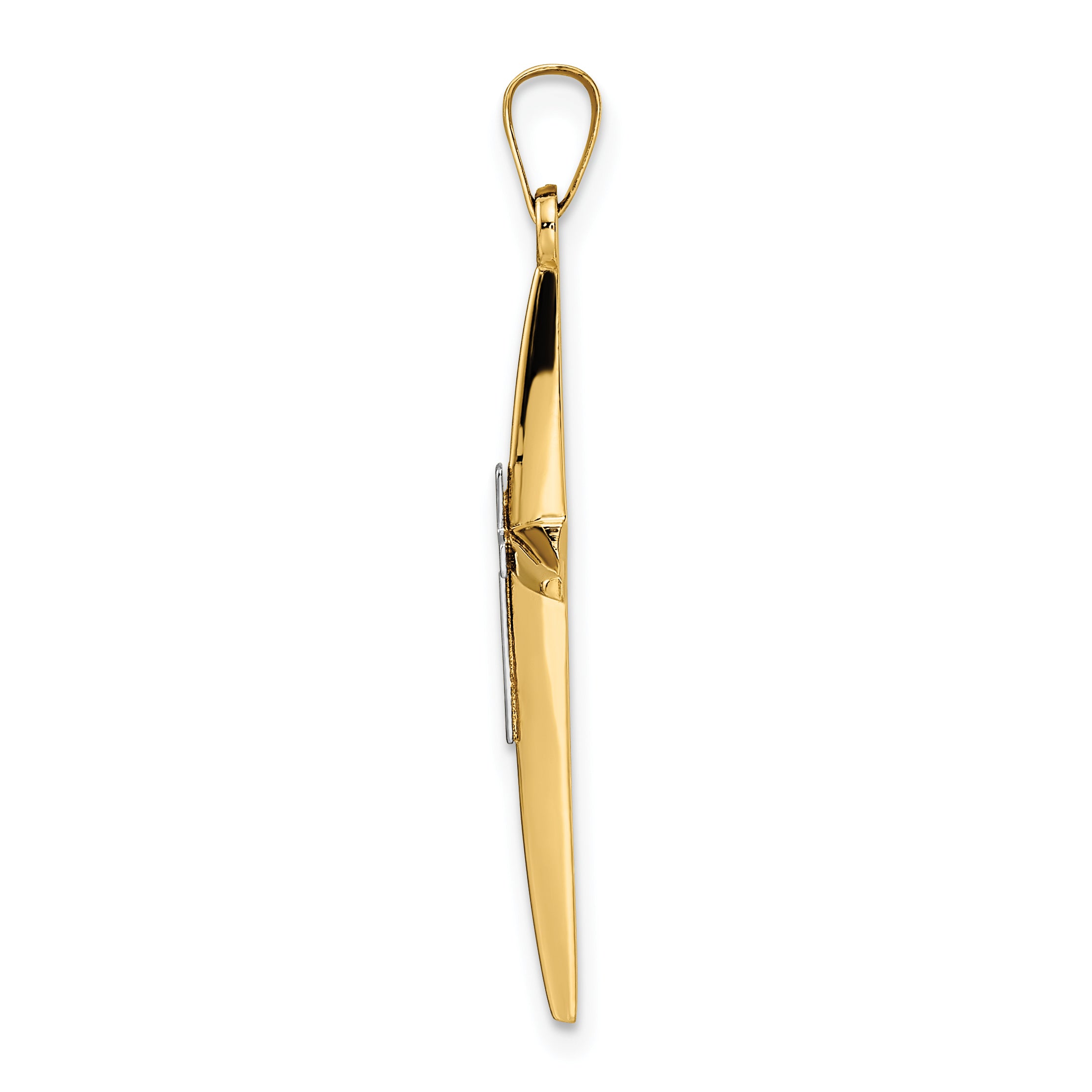 14k Two-tone Polished Solid Double Cross Pendant