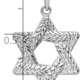 14k White Gold Polished and Textured Solid Star of David Pendant
