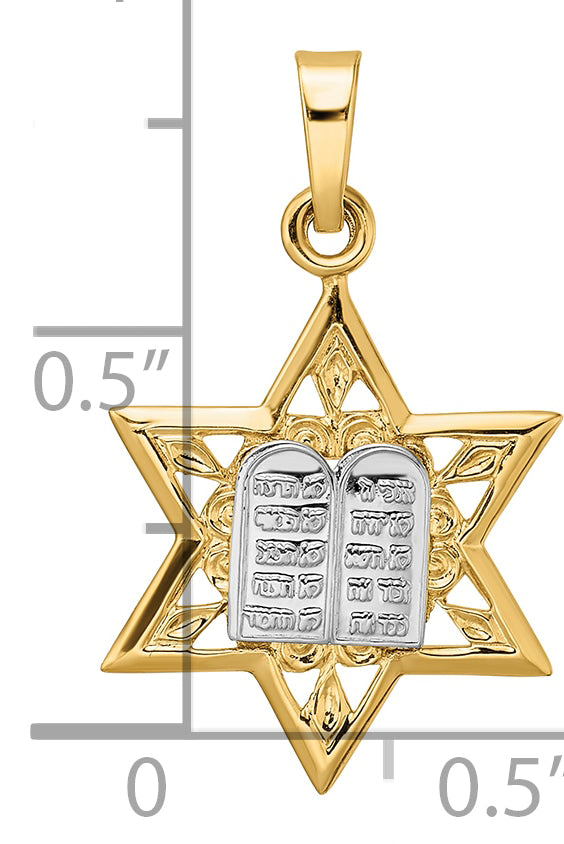 14k Two-tone Polished Solid Star and Torah Pendant