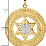 14k Two-tone Solid Star and Torah Inside Frame Pendant