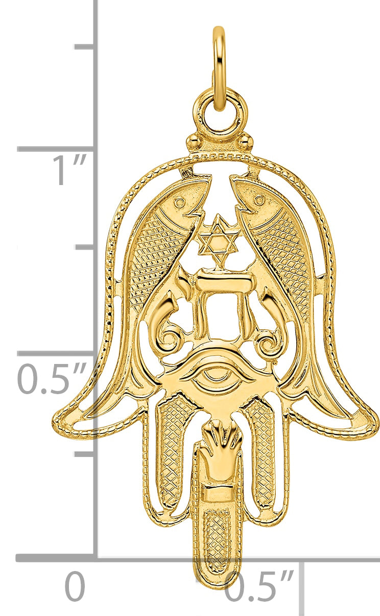 14k Polished & Textured Solid Hamsa Pendant