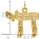 14k Polished and Textured Solid Chai Symbol Pendant