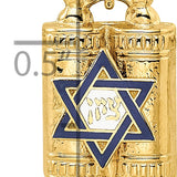 14k Polished Solid Torah and Enameled Star of David Pendant