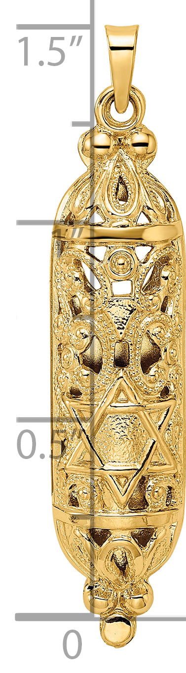 14k Polished and Textured Solid Mezuzah Pendant