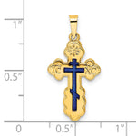 14k Polished Eastern Orthodox Blue Enamel Solid Cross Pendant