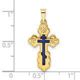 14k Polished Eastern Orthodox Blue Enamel Solid Cross Pendant