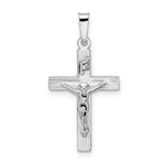 14k White Gold Polished Solid INRI Striped Crucifix Pendant