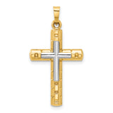 14k Two-Tone Textured and Polished Hollow Latin Cross Pendant