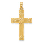 14k Polished and Grooved Hollow Cross Pendant