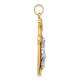 14k Two-Tone Grooved Hollow INRI Crucifix Pendent