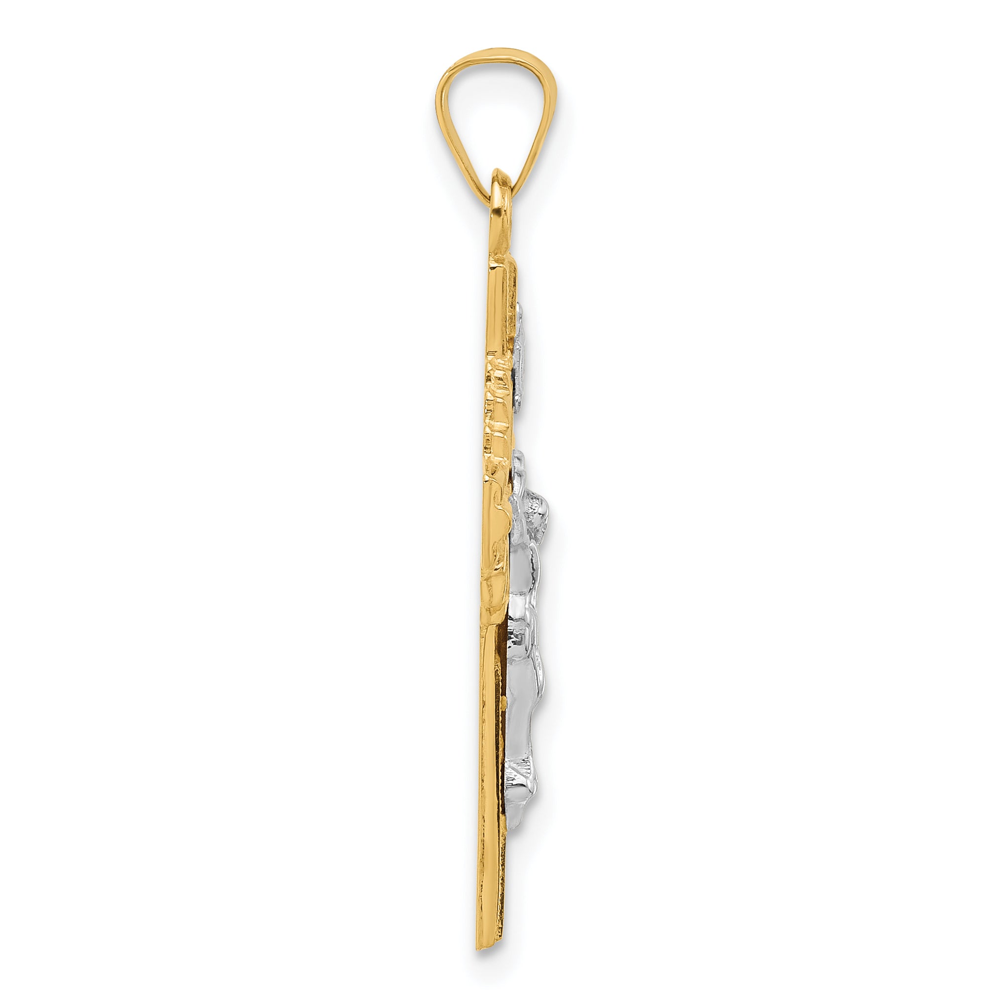 14k Two-Tone Hollow INRI Crucifix Pendent