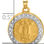 14k and Rhodium Hollow Lady of Guadalupe Pendant