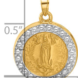 14k and Rhodium Hollow Lady of Guadalupe Pendant