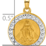 14K and White Rhodium Hollow Miraculous Mary Plain Back Medal