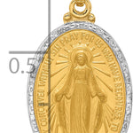 14K with Rhodium Satin and Polished Miraculous Medal Solid Oval Pendant